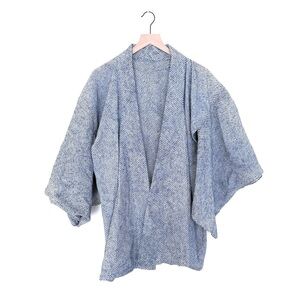 vtg kimono jacket - miura shiburi traditional indigo blue dyed - haori length